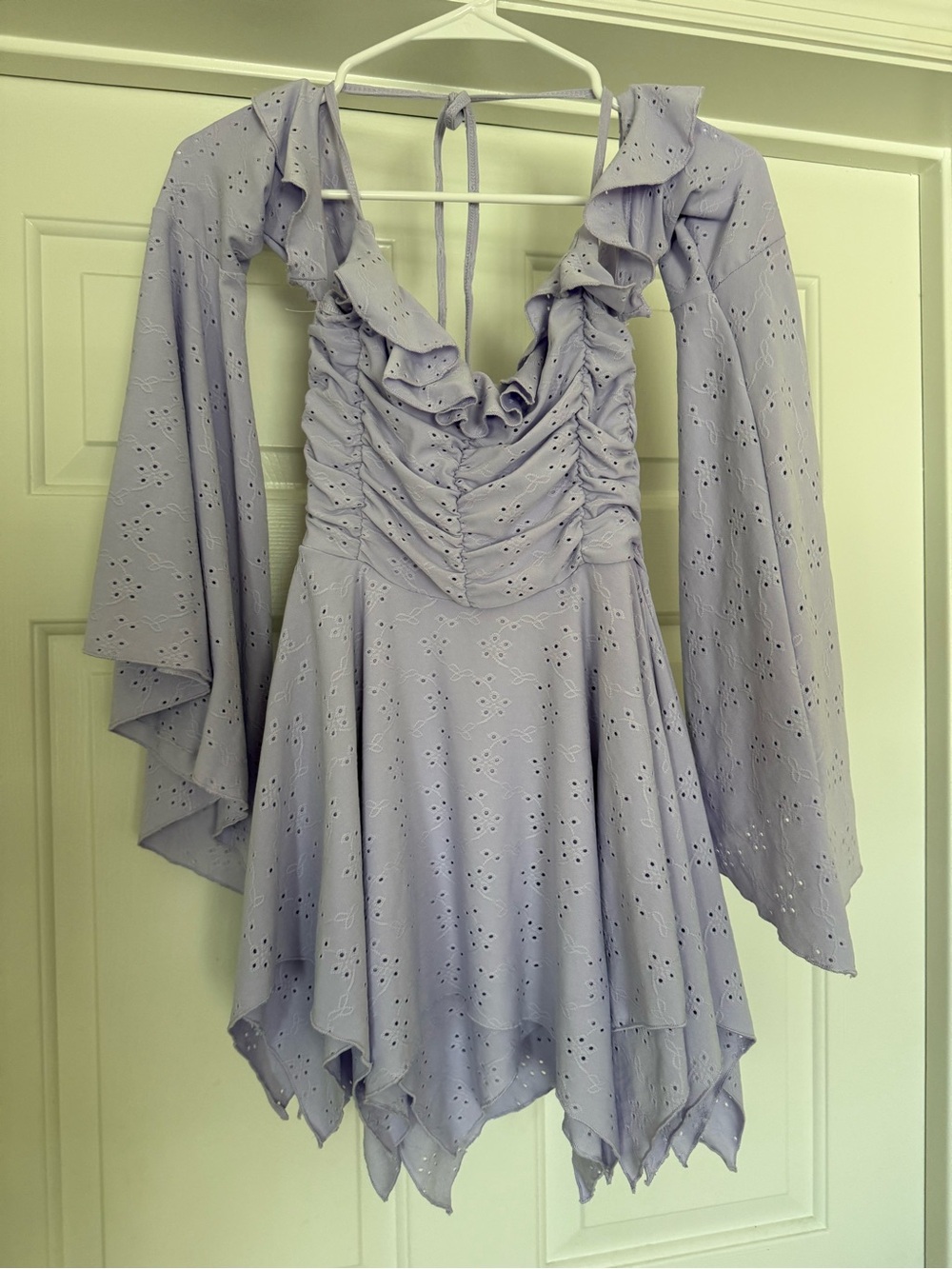 Sugar Thrillz Lavender Eyelet Ruffle Mini Dress
